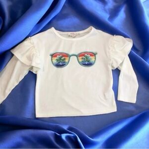 Toddler Girl White Tee Truly Me Sara Sara Long Sleeves Rainbow Glasses Size 2T